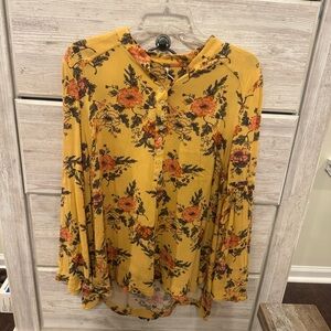 Free People Mustard Floral Blouse